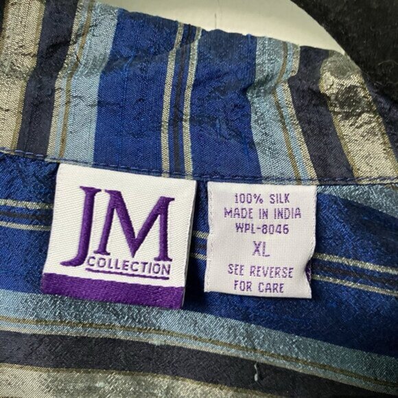 Vintage JM Collection Shirt Womens XL Striped Blue Silk Button Up - Picture 4 of 5